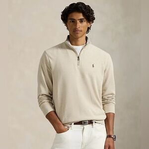 Polo Ralph Lauren Luxury Jersey Quarter-Zip Pullover Men Large Cream Oatmeal EUC